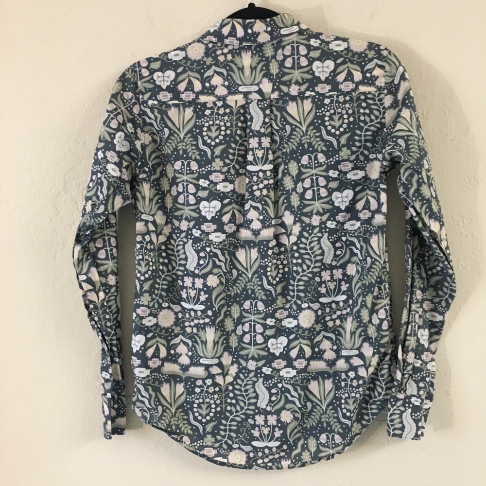 Brooks Brothers 100% Cotton Button Down Blouse Floral Paisley 0 Green Pink - Picture 10 of 10